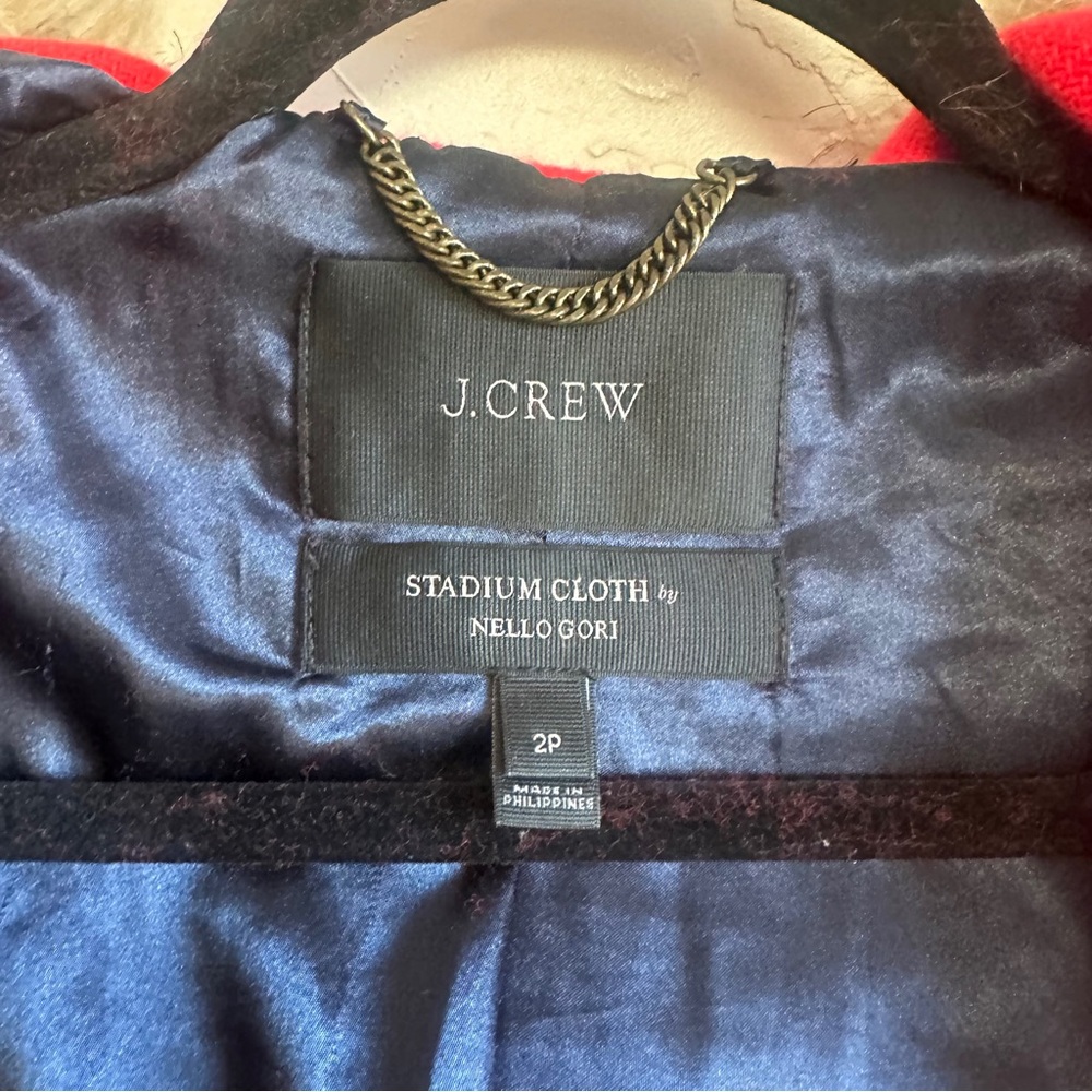 J. Crew Stadium Cloth Red Wool Coat w/ Faux Fur Hood Statement Winter Parka 2P - Picture 16 of 16